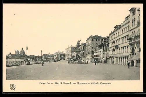 AK Venezia, Riva Schiavoni con Monumento Vittorio Emanuele