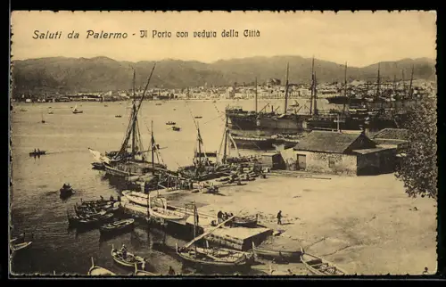 AK Palermo, Porto con veduta della Città