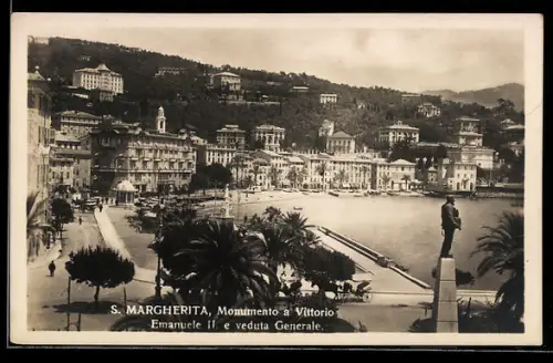 AK Santa Margherita Ligure, Monumento a Vittorio Emanuele II e veduta generale