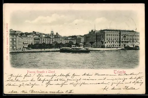AK Trieste, Piazza Grande e Lloyd con nave sul molo