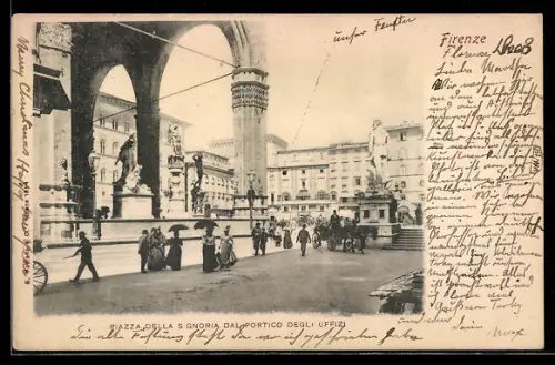 AK Firenze, Piazza della Signoria dal portico degli Uffizi