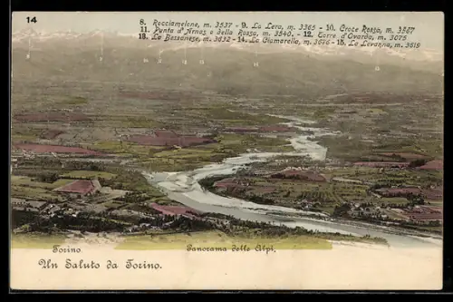 AK Torino, Panorama delle Alpi, La Lera, Croce Rossa, La Levanna