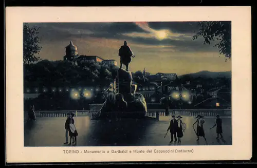 AK Torino, Monumento a Garibaldi e Monte dei Cappuccini notturno