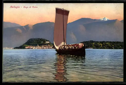 AK Bellagio /Lago di Como, Barca a vela sul lago con montagne sullo sfondo