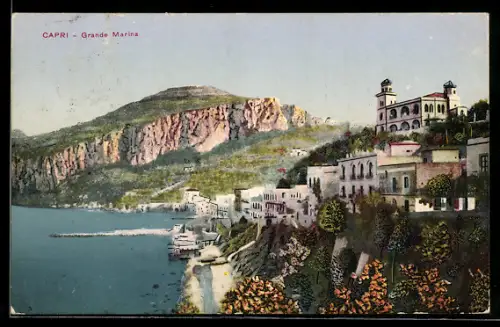 AK Capri, Grande Marina, veduta panoramica della costa e degli edifici sul mare