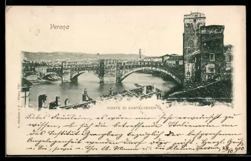AK Verona, Ponte di Castelvecchio e vista del fiume Adige