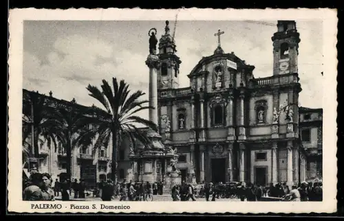 AK Palermo, Piazza S. Domenico con chiesa e persone nella piazza