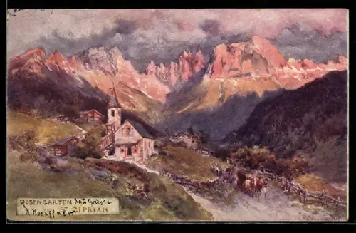Künstler-AK St. Ciprian /Rosengarten, Blick zum Rosengarten