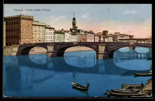 AK Firenze, Ponte Santa Trinita mit Blick auf den Arno und umliegende Gebäude