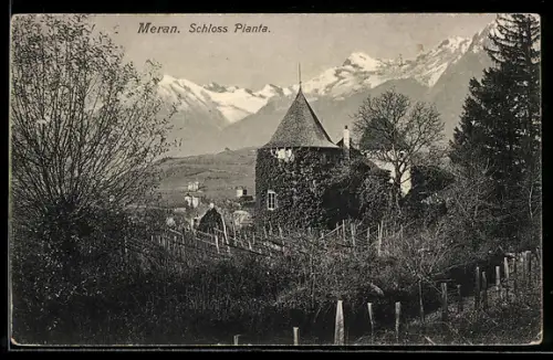 AK Merano, Castello Pianta con montagne innevate sullo sfondo