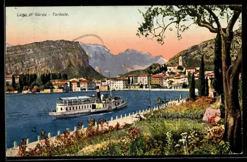 AK Torbole /Lago di Garda, Veduta del porto con nave a vapore