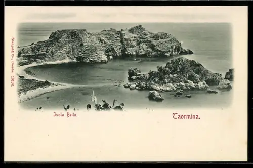 AK Taormina, Vista dell`Isola Bella e costa rocciosa