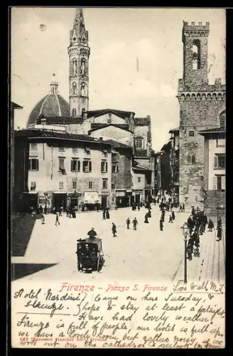 AK Firenze, Piazza S. Firenze con carrozza e persone