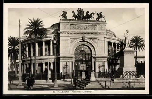 AK Palermo, Politeama Garibaldi e statua di Garibaldi