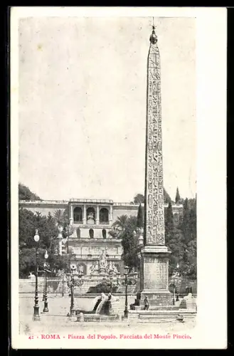 AK Roma, Piazza del Popolo, Facciata del Monte Pincio