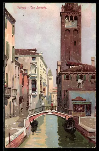 Künstler-AK Venezia, San Barnaba e ponte sul canale con gondole