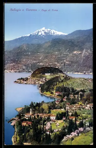 AK Bellagio /Lago di Como, Bellagio e Varenna con montagne innevate sullo sfondo