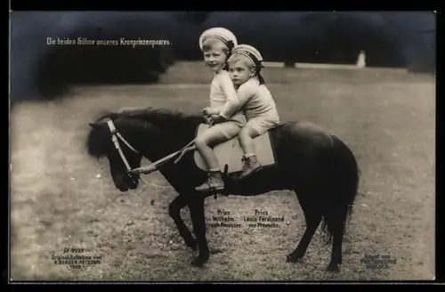 AK Prinz Wilhelm von Preussen und Prinz Louis Ferdinand von Preussen auf Pony