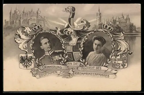 AK Schwerin, Erinnerung an die Hochzeit des Kronprinzen Wilhelm von Preussen, Wappen