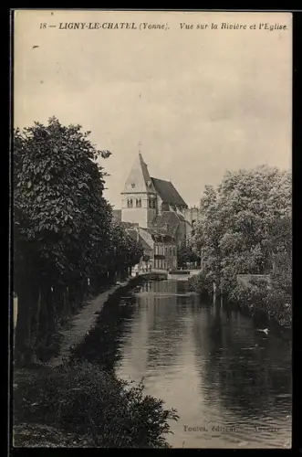 AK Ligny-le-Chatel, Vue dur la Riviere et l`Eglise