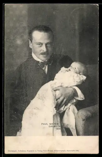 AK Grossherzog Ernst Ludwig von Hessen-Darmstadt mit seinem Baby