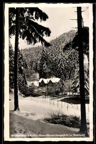 AK Hohegeiss / Hochharz, Verschneite Wolfsbachmühle i. Winter