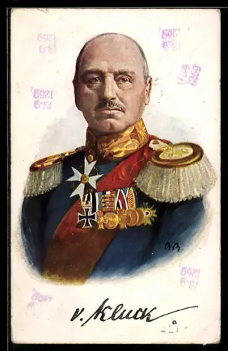 Künstler-AK Generaloberst Alexander Heinrich Rudolph von Kluck in Uniform mit Orden