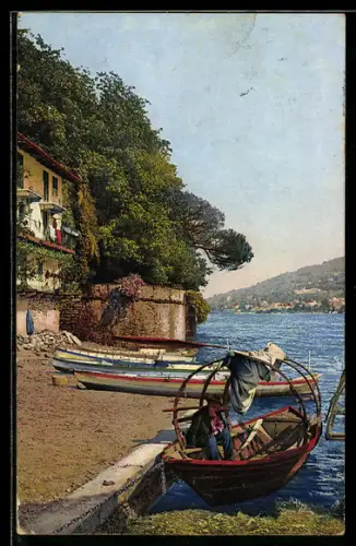 Künstler-AK Isola Bella, Lago Maggiore, Gondel am Ufer