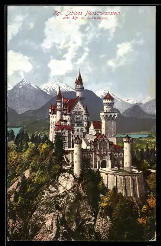 AK Schloss Neuschwanstein, Schloss mit Alp und Schwansee