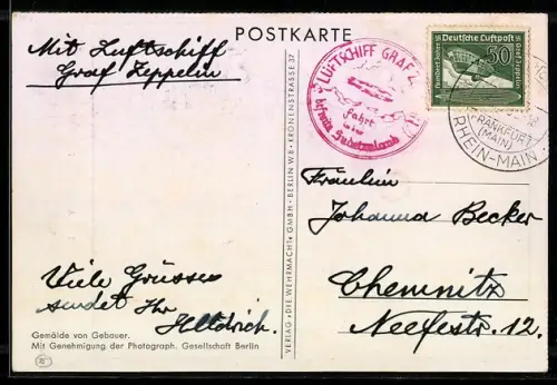 Künstler-AK General Gerhard von Scharnhorst im Uniformmantel mit Orden und Bruststern, Stempel Zeppelin-Post