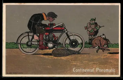 AK Der moderne Jäger auf Motorrad, Reklame Continental-Pneumatic