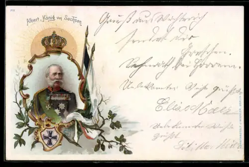 Lithographie Albert, König von Sachsen, Eisernes Kreuz, Krone