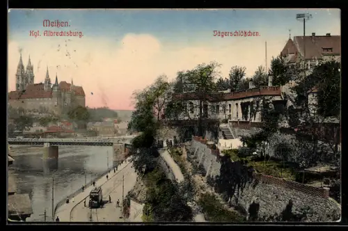 AK Meissen, Gasthaus Jägerschlösschen, Kgl. Albrechtsburg