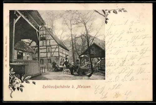 AK Meissen, Gasthof Rehbockschänke mit Besuchern