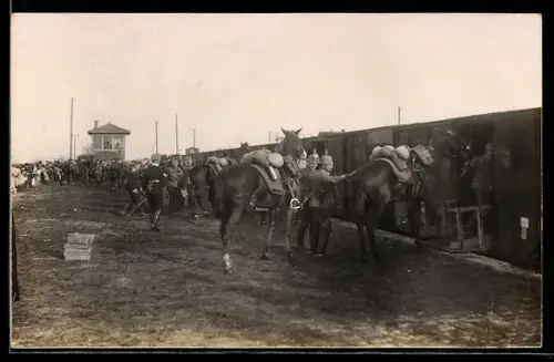 Foto-AK Dillingen /Donau, Ausmarsch der Truppen zur Front 1914, Pferdetransport