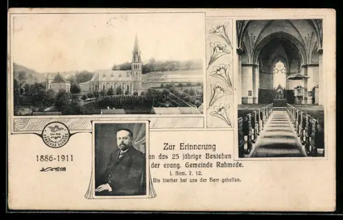 AK Lüdenscheid, Rahmede, 25-jähriges Bestehen der evang. Gemeinde 1911, Jubiläumspostkarte, Kirche