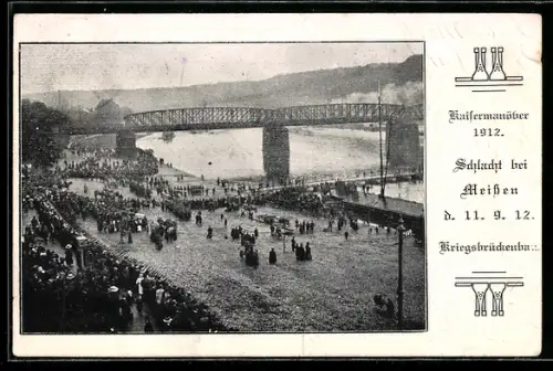 AK Meissen, Kaisermanöver 1912, Schlacht bei Meissen, Kriegsbrückenbau