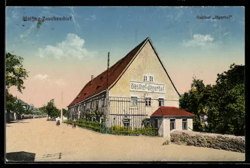 AK Meissen-Zaschendorf, Gasthof Jägerhof mit Strassenpartie