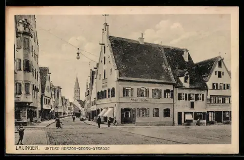 AK Lauingen, Untere Herzog-Georg-Strasse mit Gasthaus von Albert Hitzler