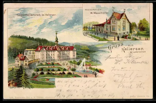 Lithographie Hellersen bei Lüdenscheid, Restaurant W. Mesenhöller, Lungenheilanstalt
