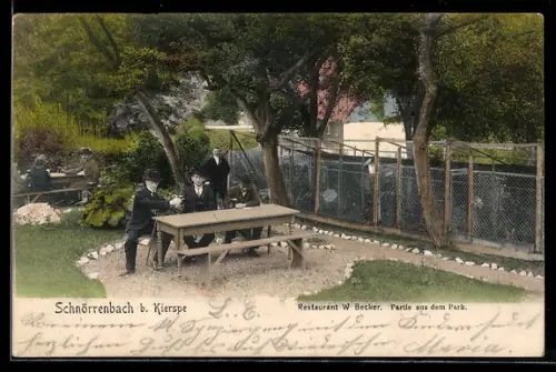 AK Schnörrenbach /Kierspe, Restaurant W. Becker, Partie aus dem Park
