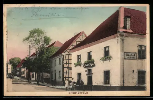 AK Breckerfeld, Gasthof zur Bahn, Fritz Giersiepen, Strassenpartie