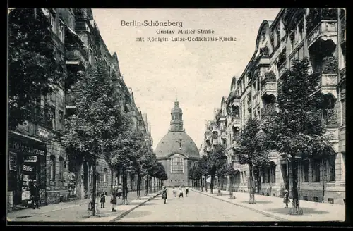 AK Berlin-Schöneberg, Gustav Müller-Strasse mit Königin Luise-Gedächtnis-Kirche
