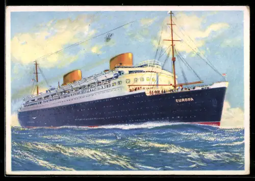 AK Passagierschiff Europa vom Norddeutschen Lloyd Bremen auf hoher See