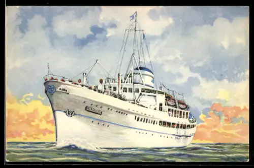 AK Griechisches Passagierschiff M.V. Miaoulis der Nomikos Lines in Fahrt