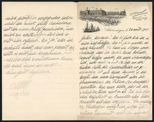 Briefkopf Schéveningen 1900, Hotel d`Orange, Coté de la Mer, Ansicht des Hotels und der Villen