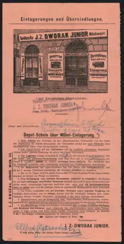 Rechnung Wien 1930, Möbeltransport J. Z. Dworak Junior, Burggasse 52, Ladenfront