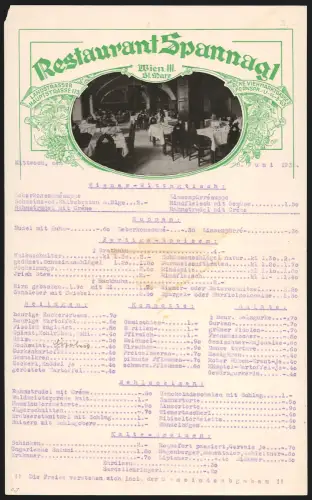 Rechnung Wien 1933, Restaurant Spannagl, Landstrasser Hauptstrasse 173, Innenansicht