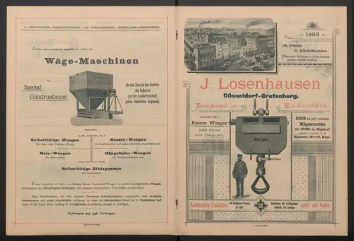 Werbeprospekt Düsseldorf-Grafenberg 1893, J. Losenhausen, Eisengiesserei und Maschinenfabrik, Waagen, Sortiment