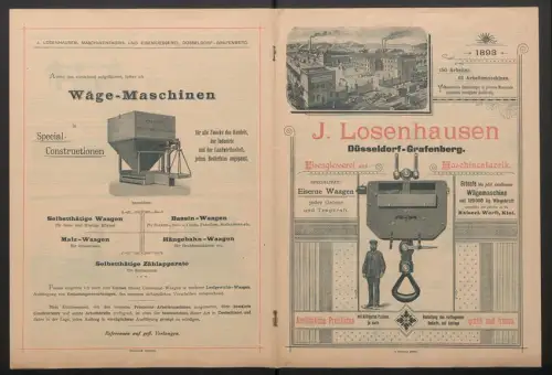 Werbeprospekt Düsseldorf-Grafenberg 1893, J. Losenhausen, Eisengiesserei und Maschinenfabrik, Wäge-Maschinen, Sortiment